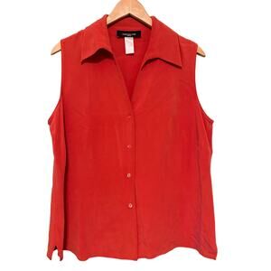 Jones New York 100% Silk Red Orange Collared Sleeveless Blouse Size 14W